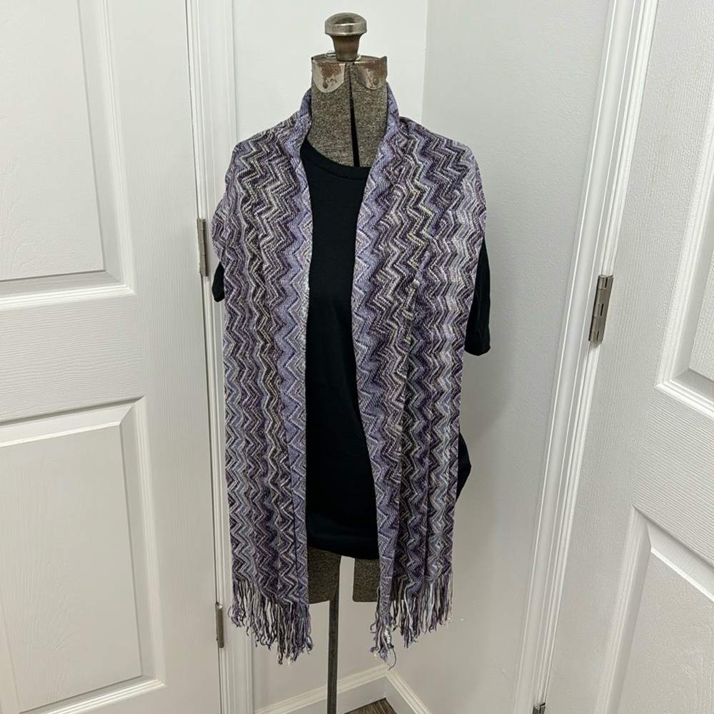 Women’s Chevron Scarf with Fringe Purple shades and Sikver